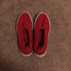 Red white and black shoes